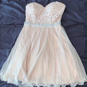 Lace tan sparkly strapless dress